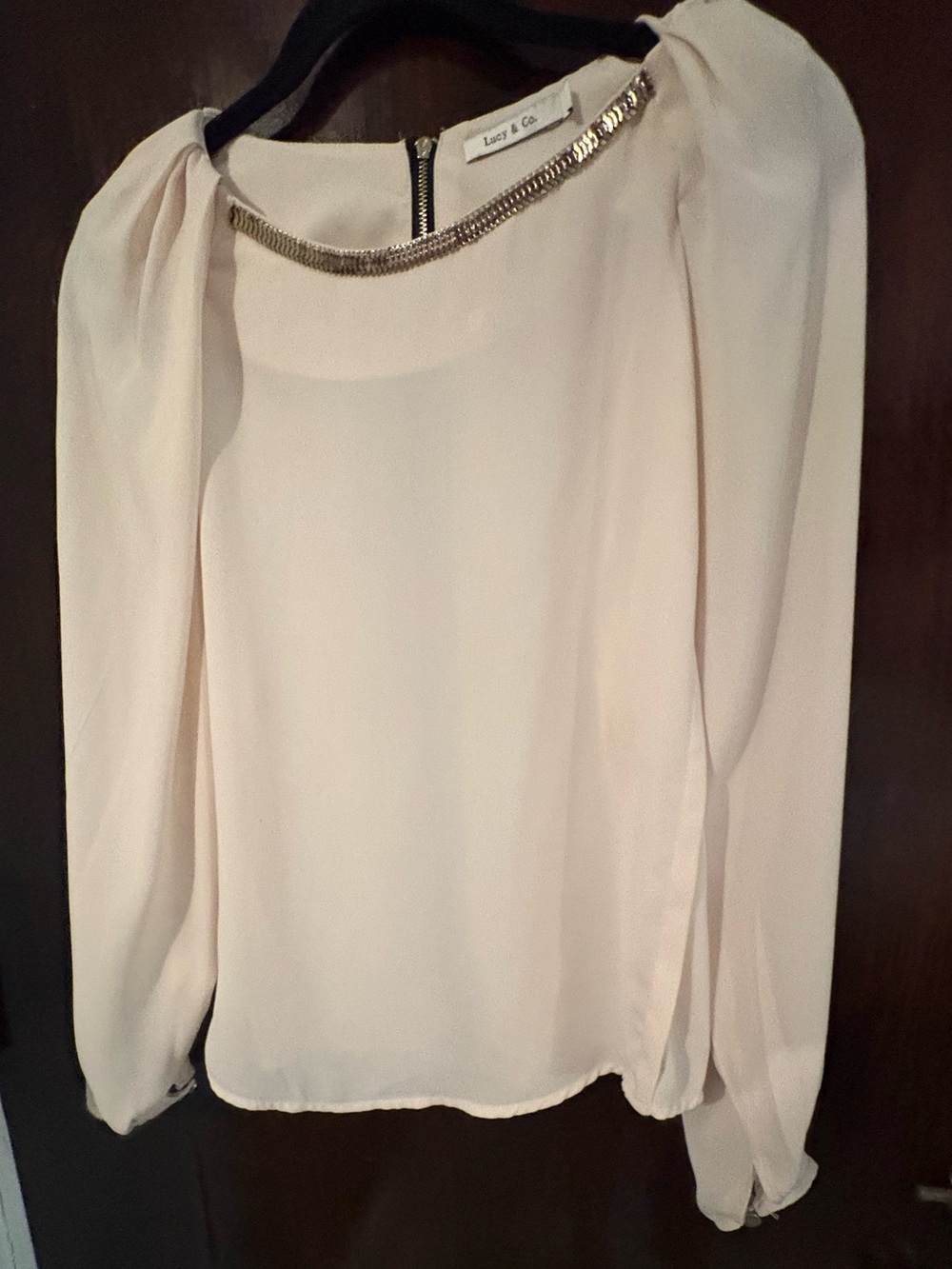 Bundle 3 for $15. Lucey & Co. Cream Long-Sleeve Beaded Neck Blouse. Size S/M.